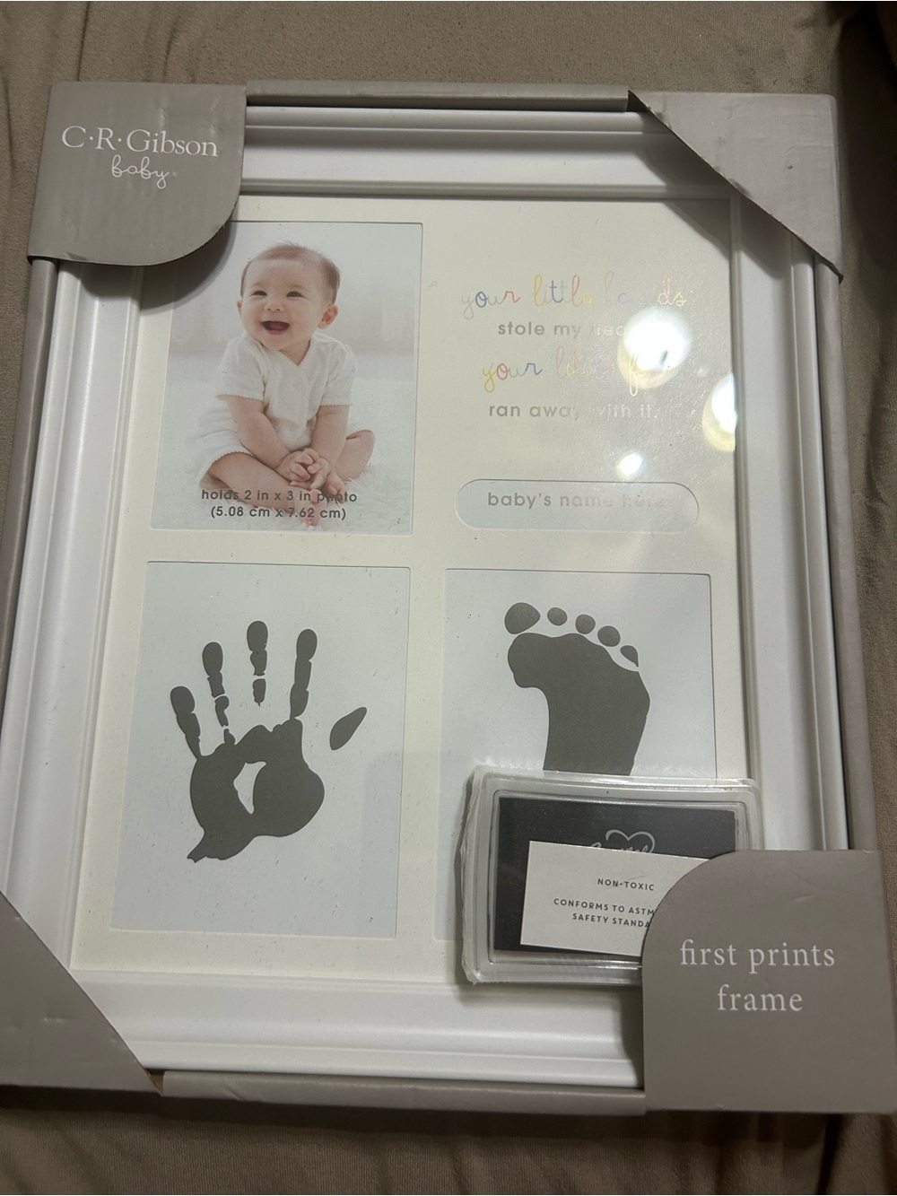 CR Gibson first prints baby frame gray new in box feet and hand prints